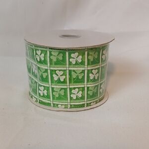 Green Ribbon with White Clover Pattern